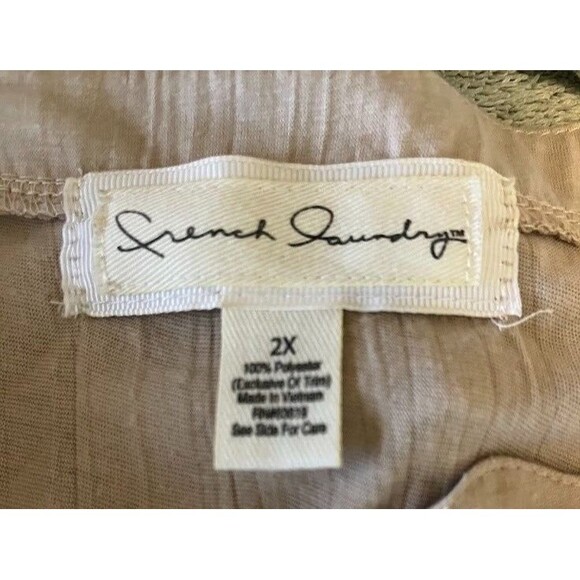 French Laundry Beige Cottagecore Peasant Opn Lace 3/4 Sleeve Tie Front Blouse 2X - Picture 2 of 5